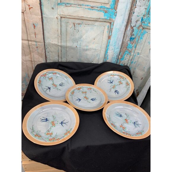 LusterWare Takito Ti Peach/ Blue 16PC Set* Japanese Hand Painted Set Birds Swall - Picture 5 of 14